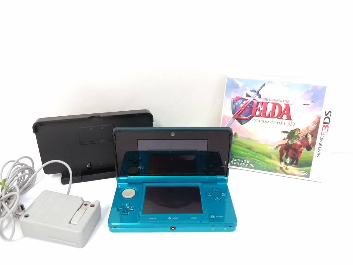 【美品】Nintendo 任天堂 3DS 本体&ゼルダの伝説 時のオカリナ 3D ソフト 合計2点セット/CTR-001/アクアブルー/ゲーム機/06KO110510-6_画像1