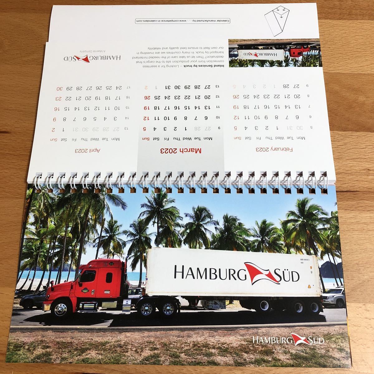 コンテナ船の会社ハンブルクスド2023卓上カレンダー 海外 世界 トラック船 飛行機 写真 働く人 ドイツ 英語 3ヶ月表示 非売品 レア_画像4