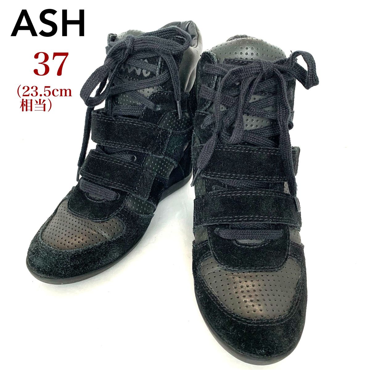 ASH アッシュ インヒールスニーカー スエードレザー ベルクロ 定番 黒 37