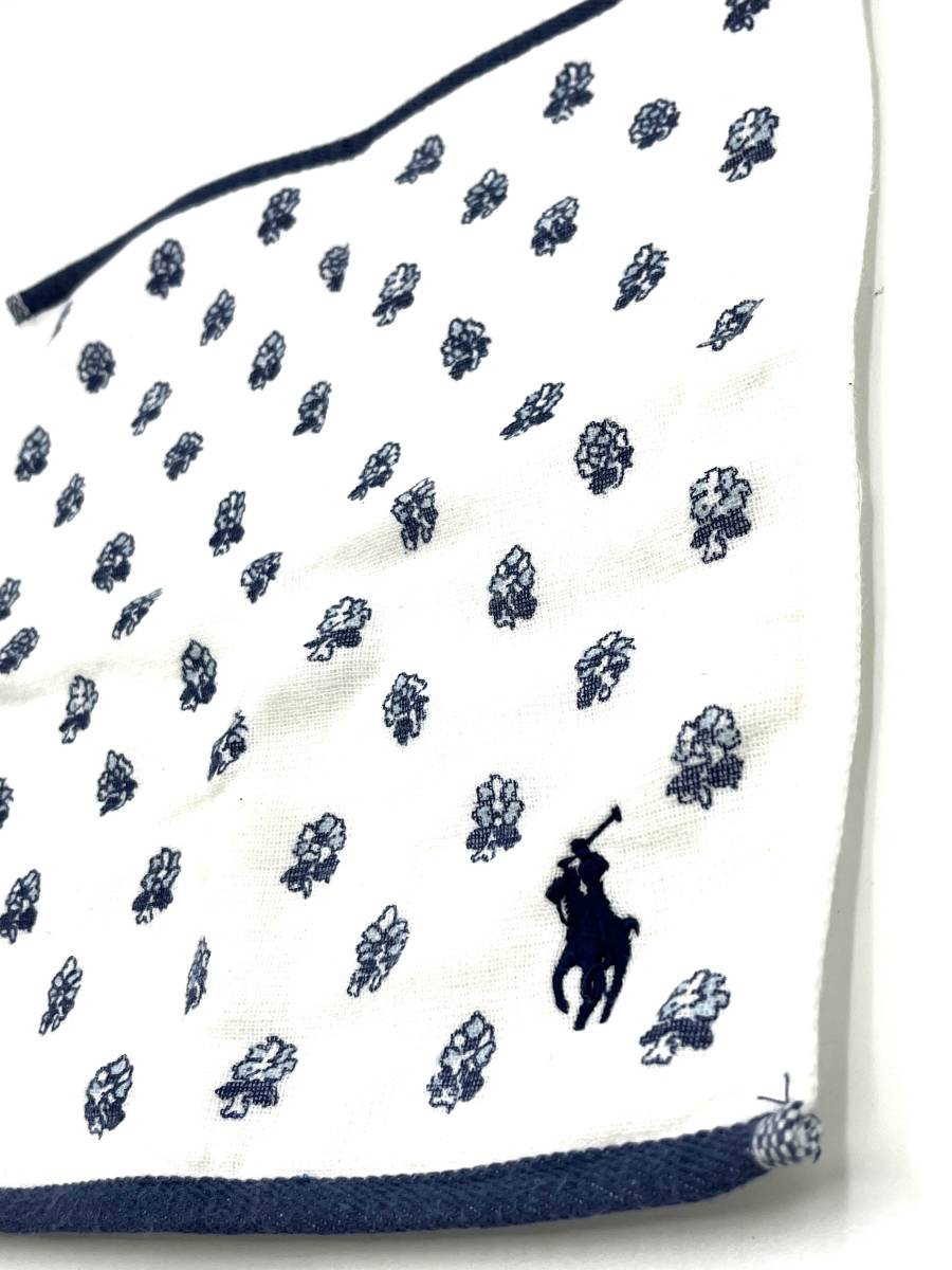 Ralph Lauren　ラルフローレン　ハンカチ　ミニタオル　ホワイト×ブルー　ロゴ刺繍　コットン　25×25_画像3