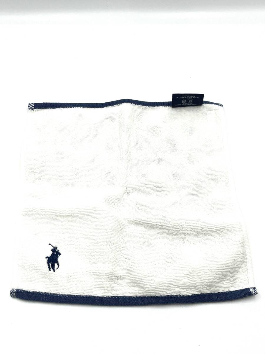 Ralph Lauren　ラルフローレン　ハンカチ　ミニタオル　ホワイト×ブルー　ロゴ刺繍　コットン　25×25_画像5