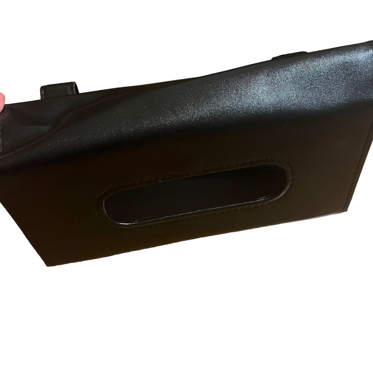 ティッシュケース 車用 1個 サンバイザー 簡単取付 収納 黒 レザー トラベルグッズ ブラック 防水 ティッシュカバー_画像8