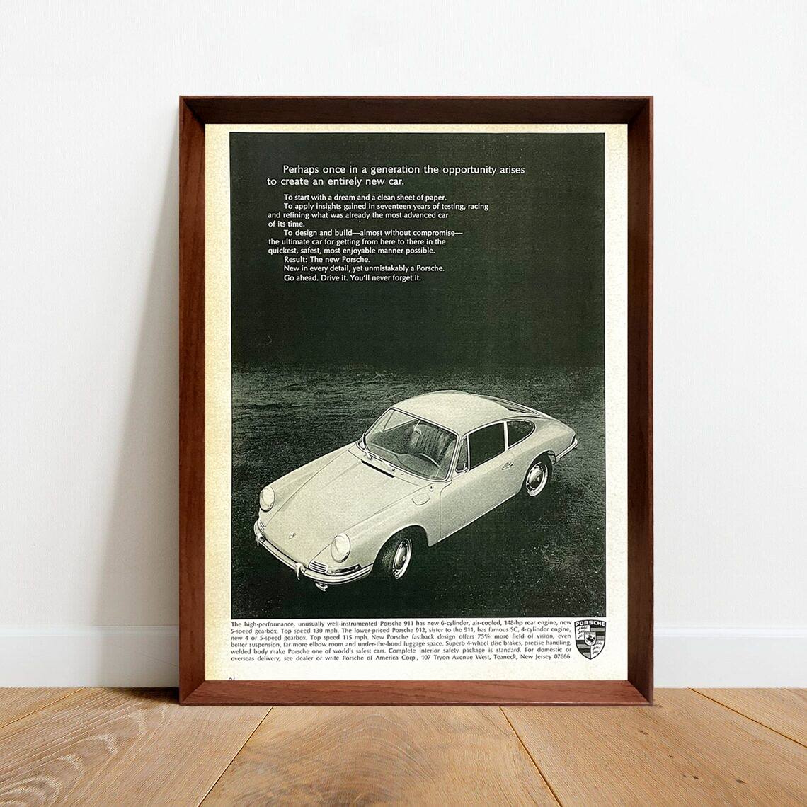 ポルシェ 911 広告 ポスター 1960年代 アメリカ ヴィンテージ 【額付】_画像1