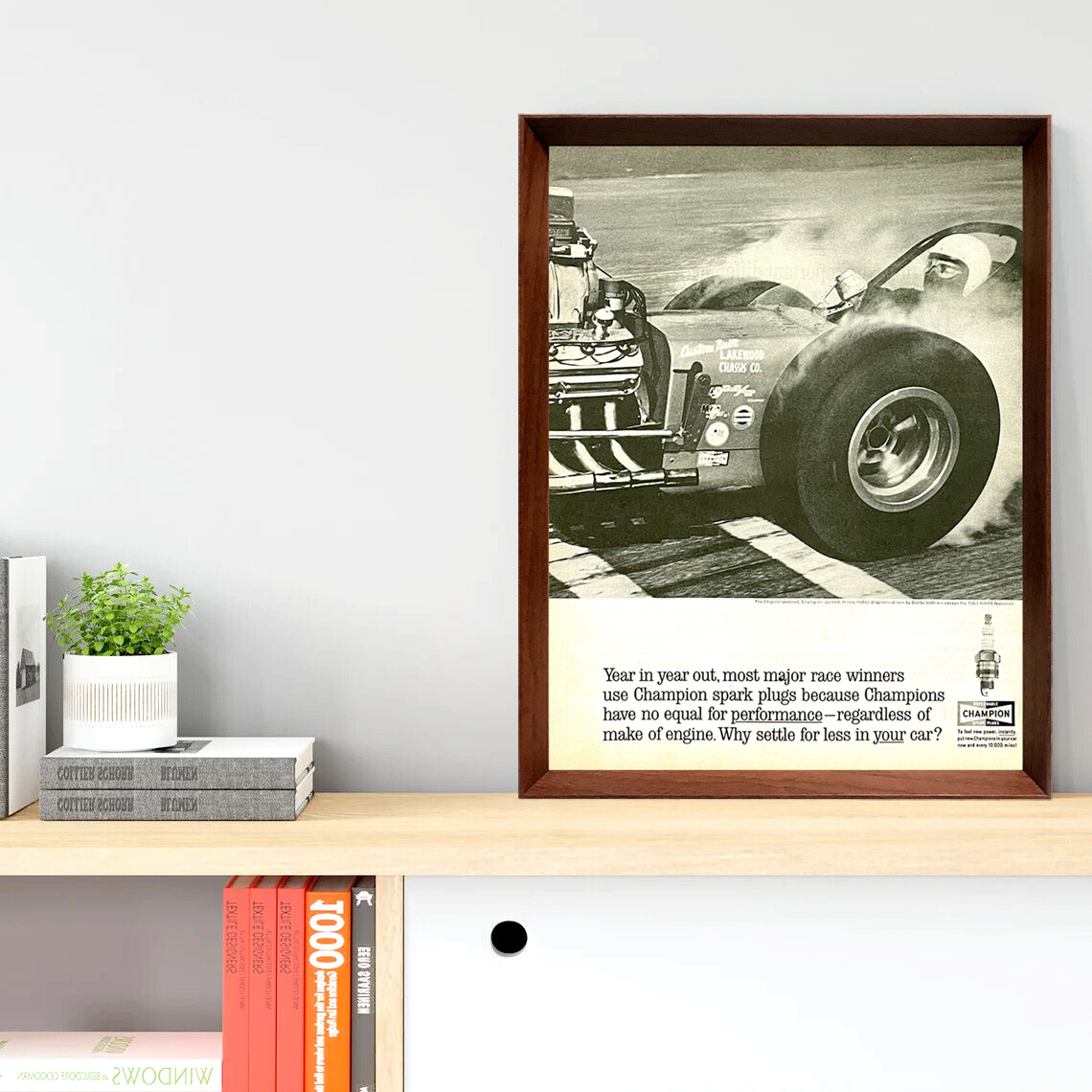 チャンピオンプラグ ドラッグレース 広告 ポスター 1960年代 アメリカ ヴィンテージ 【額付】 #001_画像2