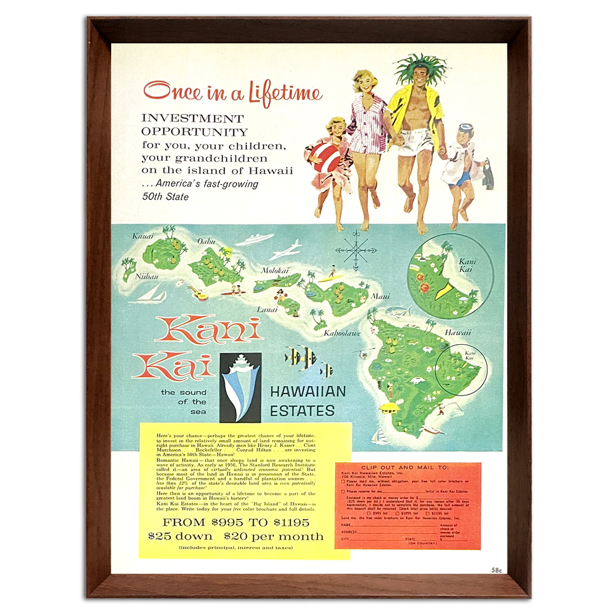 ハワイ 地図 広告 ポスター 1960年代 アメリカ ヴィンテージ 【額付】