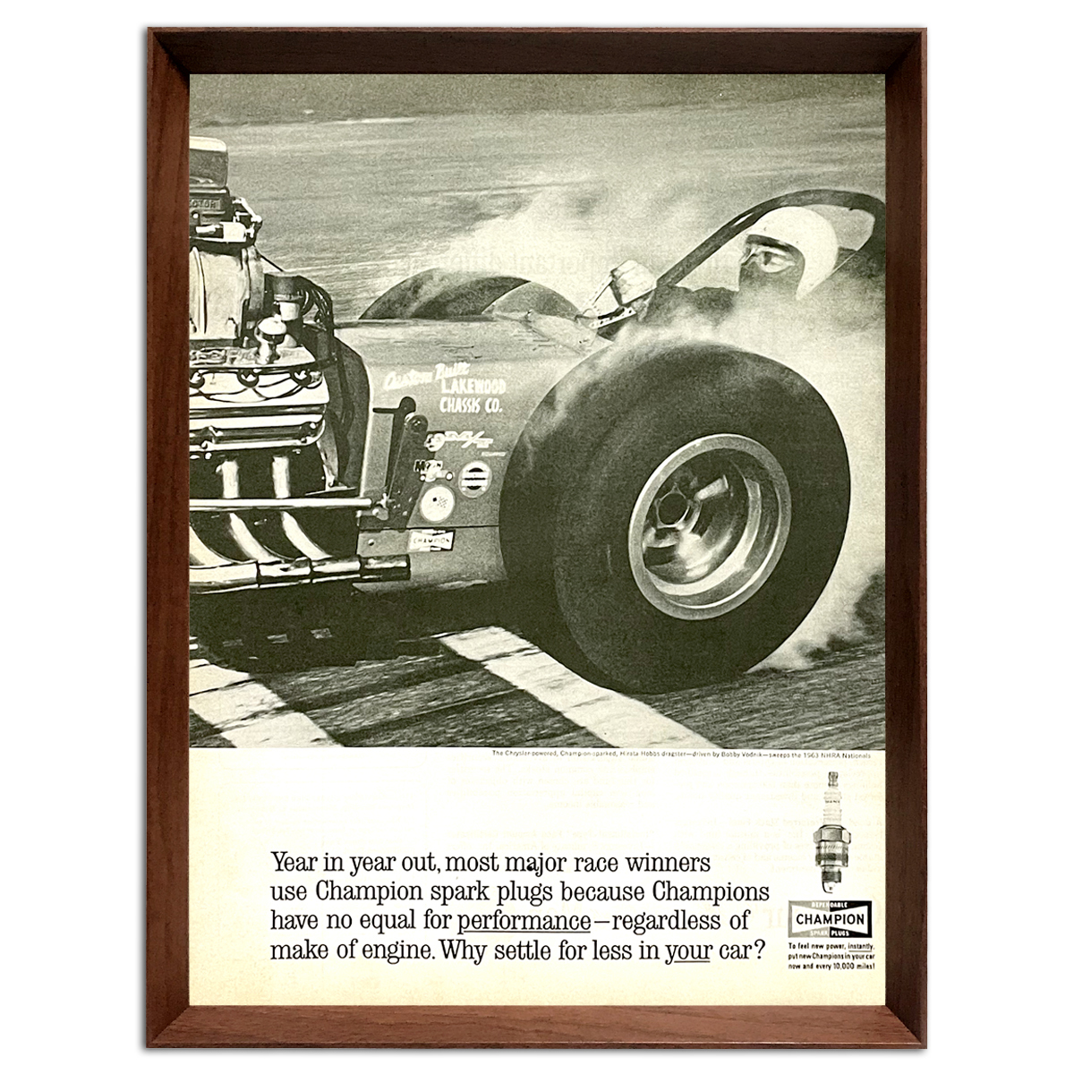 チャンピオンプラグ ドラッグレース 広告 ポスター 1960年代 アメリカ ヴィンテージ 【額付】 #001_画像3