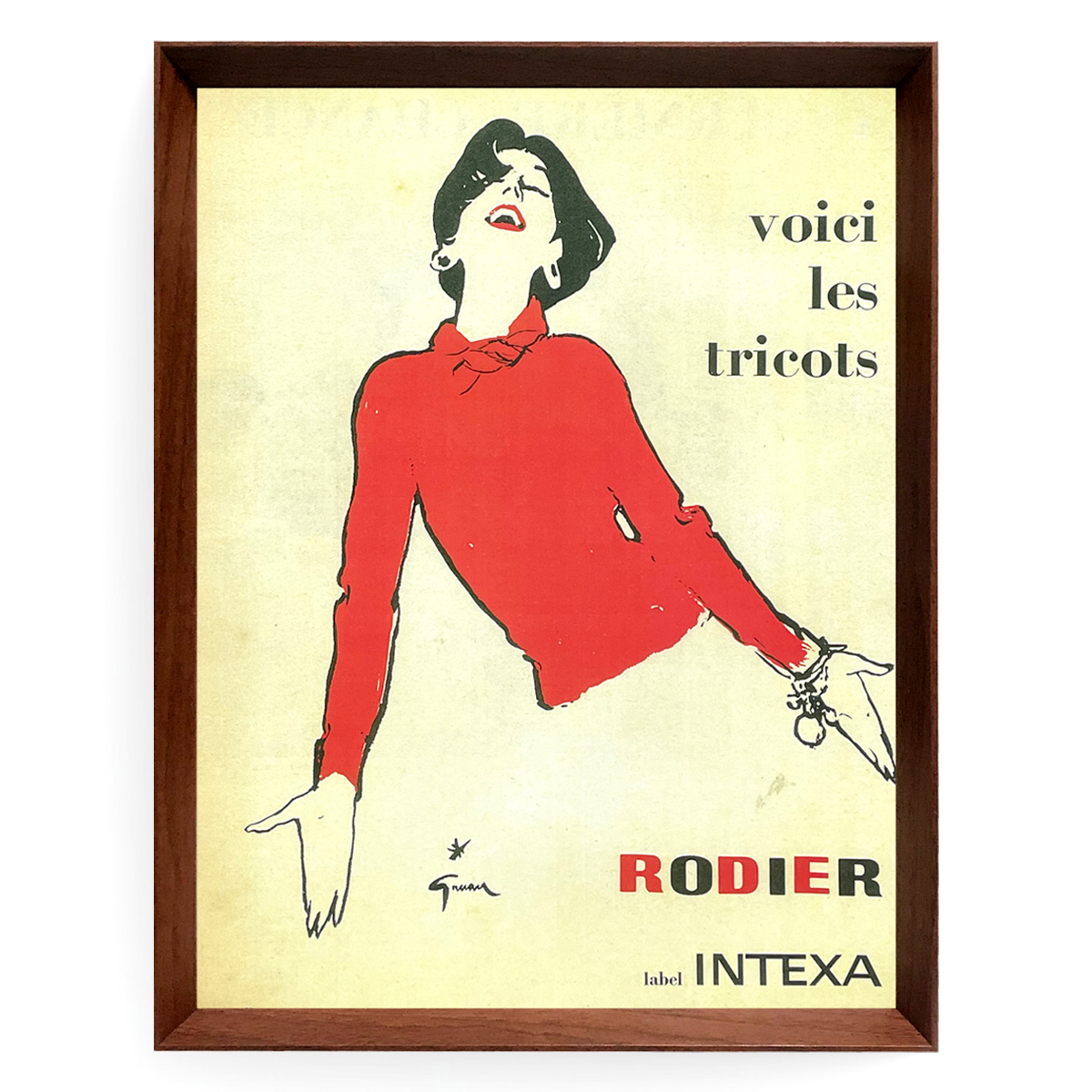 ルネグリュオー RODIER ニット 1960年代 フランス ヴィンテージ 広告 ポスター【額付】_画像3