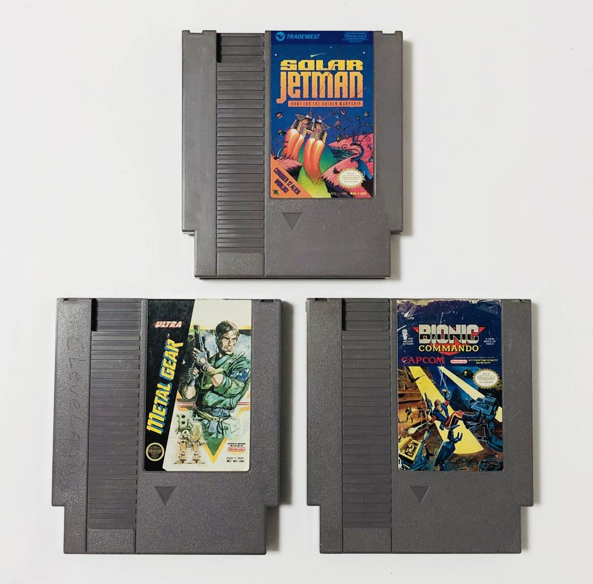 北米版 ファミコン NES 痛み大 動作確認済み ソフトのみ 3本セット メタルギア バイオニックコマンドー 他 コナミ カプコン レトロゲーム_画像1