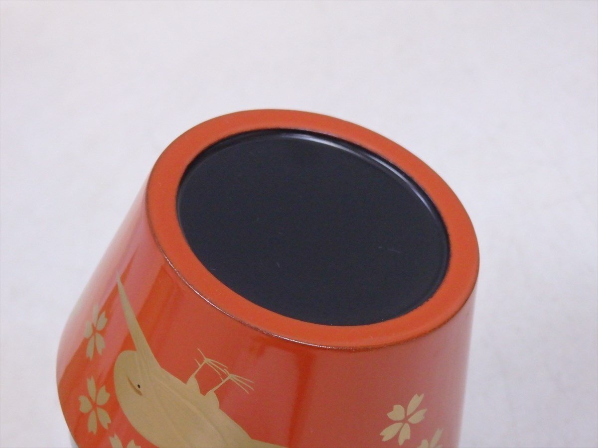 ☆漆匠 筑城筑良 井伊大老好【桜に雉蒔絵 薬器】朱塗り 棗 木製