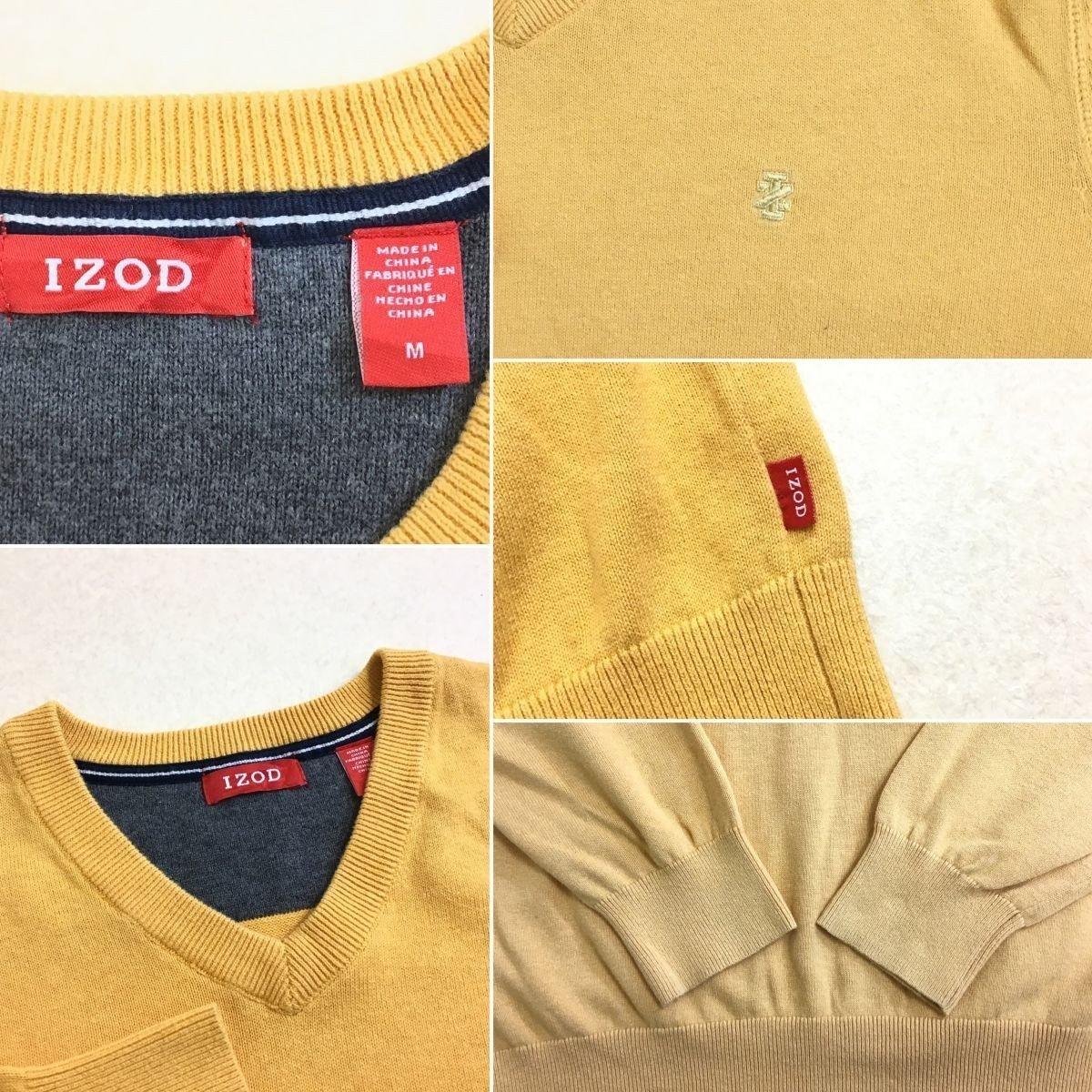 SC12-386★売り切り!!★USA古着★【IZOD アイゾッド】Vネック セーター【レディース L/メンズ M】黄 暖色 ゴルフ コットンニット 薄手 古着_画像4