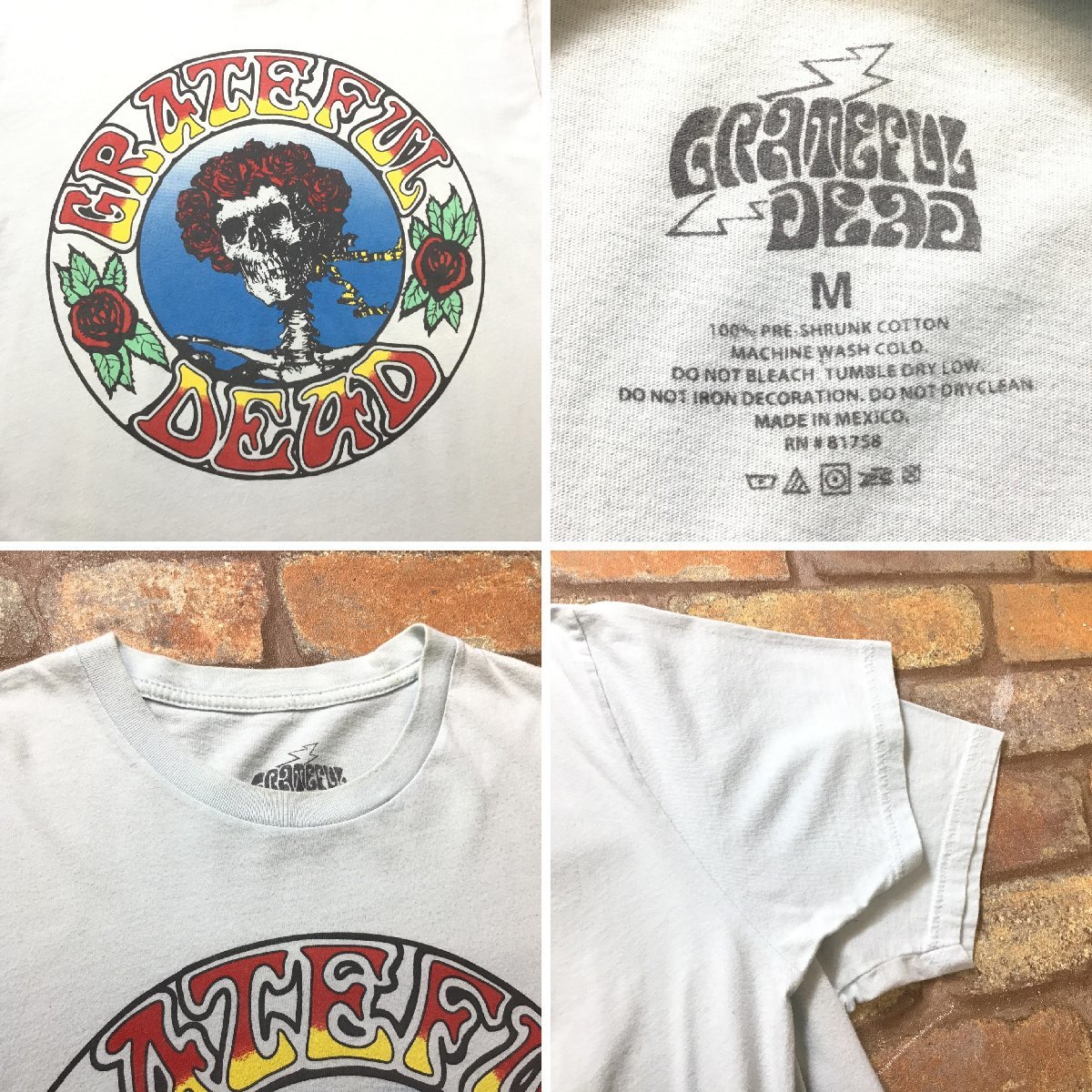 ME10-337★USA正規品★状態◎★淡ブルー【グレートフル・デッド】The Grateful Dead スカル＆ローズ ジャケ写 Tシャツ【メンズ M】バンド_画像4