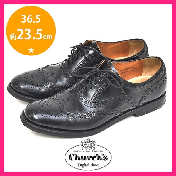 チャーチ Church's レディース ウィングチップシューズ ローファー 革靴 ブラック 黒 36.5(約23.5cm) sh23-0723