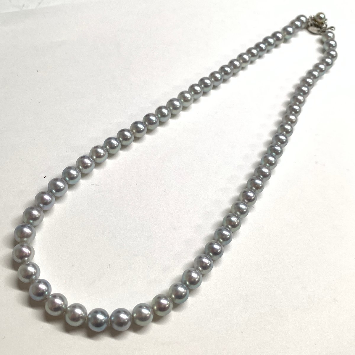 f001 Y4 5. 真珠 ブルー系 パール ネックレス シルバー silver刻印 珠約6.8㎜ 長さ約42cm 重さ約28.8g アクセサリー_画像2