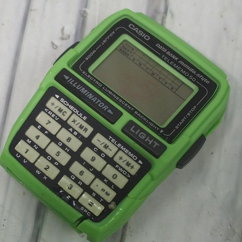m002 D3 36 CASIO DATA BANK MONDO STYLE カシオ データバンク モンドスタイル DBC-63MS-3T グリーン 電池切れ ジャンク 腕時計_画像1