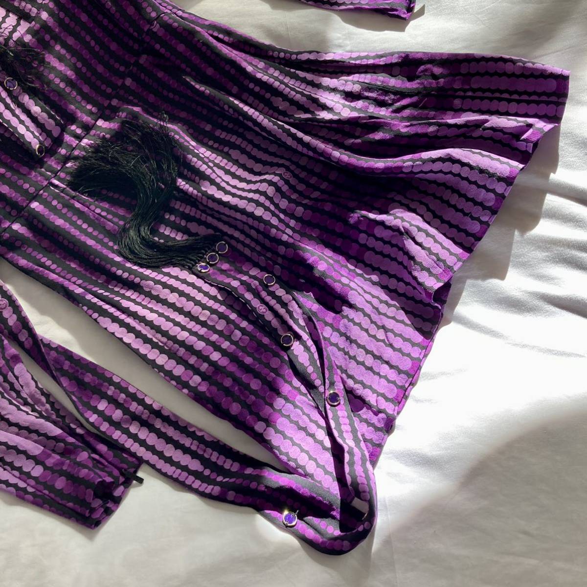  внутренний стандартный прекрасный товар #Gucci/ Gucci One-piece / платье шелк 100%/dot полька-дот узор длинный рукав внутренний имеется Ran way размещение purple/tie specification 