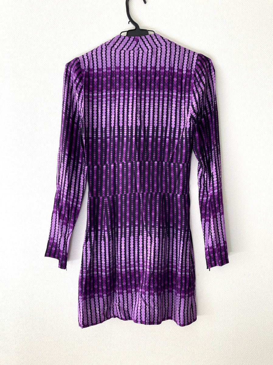  внутренний стандартный прекрасный товар #Gucci/ Gucci One-piece / платье шелк 100%/dot полька-дот узор длинный рукав внутренний имеется Ran way размещение purple/tie specification 