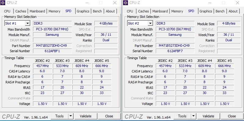 MN33-A【動作品】Samsung DDR3-1333 4GB×2枚 計8GB【送料無料】PC3-10600 ノートPC用 1.5V non-ECC Unbuffered M471B5273DH0-CH9_画像2