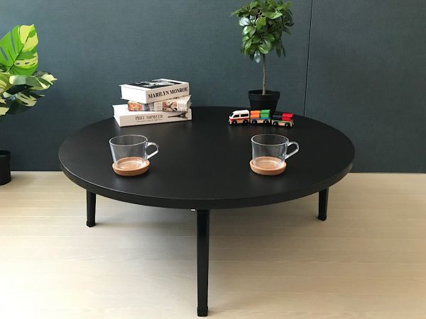 流行 【送料無料】 ローテーブル 丸形 90cm パイン こげ茶 折りたたみ脚 テーブル、机