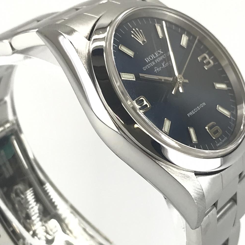 美品 ROLEX ロレックス 14000M エアキング メンズ 腕時計 自動巻き ブルー文字盤 369ホワイトバーインデックス 3針 K番 管理YK29508