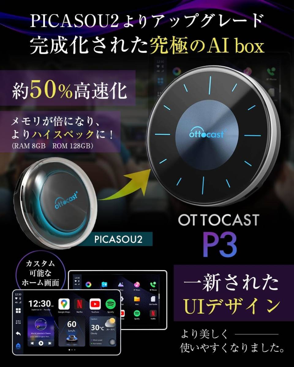 【国内正規代理店】3万円引きの大盤振る舞い！ OttoAIbox P3 OTTOCAST CarPlay Ai Box 後席モニターでも映ります 車内でYoutubeが見れる！_画像5