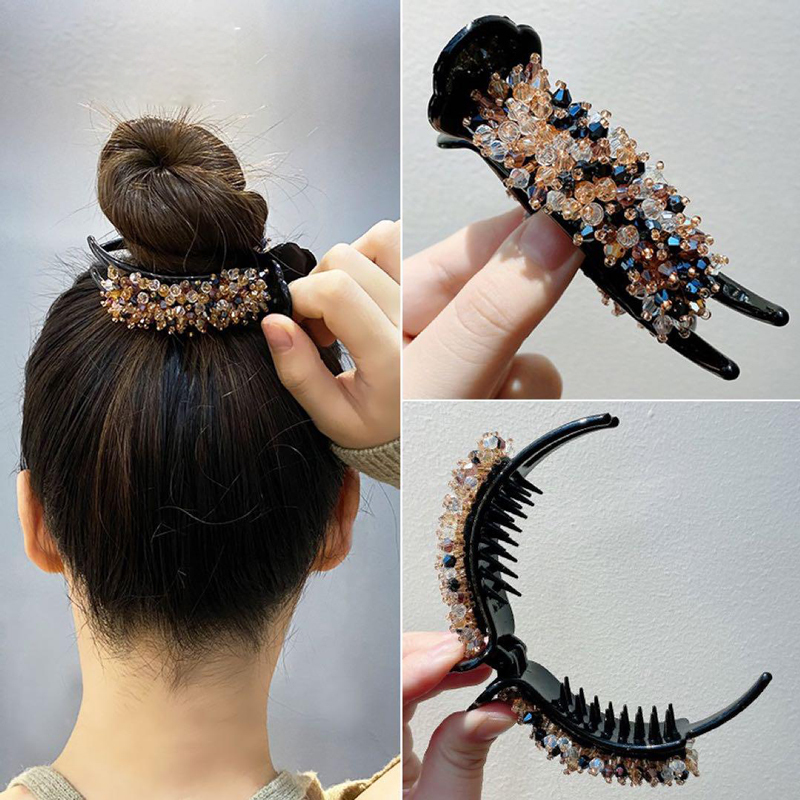 クリスタル ポニーテール クリップ パールビーズのヘアピン バレッタ レディース ポニーテール ヘアクリップ 女性のヘアアクセサリー_画像4