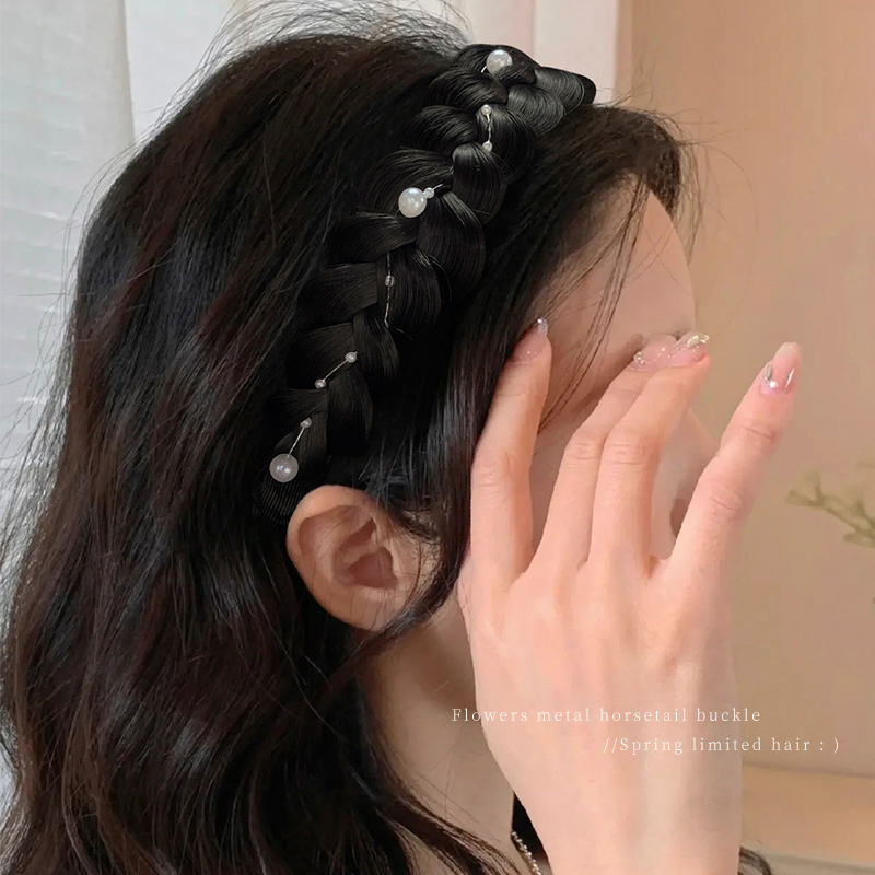 かつらヘッドバンド ウィッグ三つ編みヘアバンド パールウィッグカチューシャ女の子のヘアアクセサリーウィッグカチューシャ_画像5