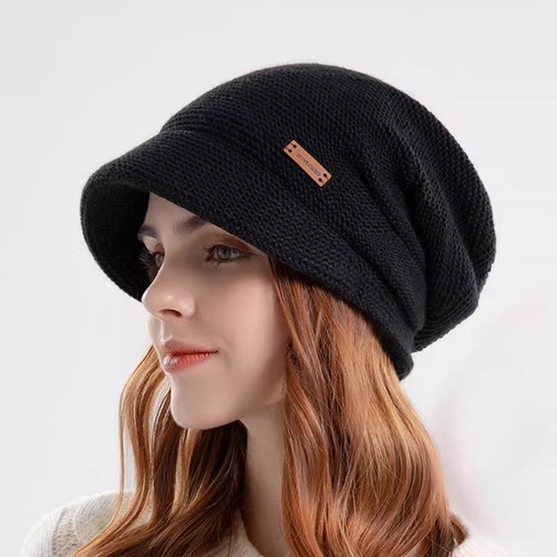 レディースニット帽冬暖かい女性の帽子ベルベットの裏地付きアクリル糸帽子暖かい帽子