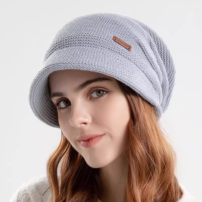 レディースニット帽冬暖かい女性の帽子ベルベットの裏地付きアクリル糸帽子暖かい帽子