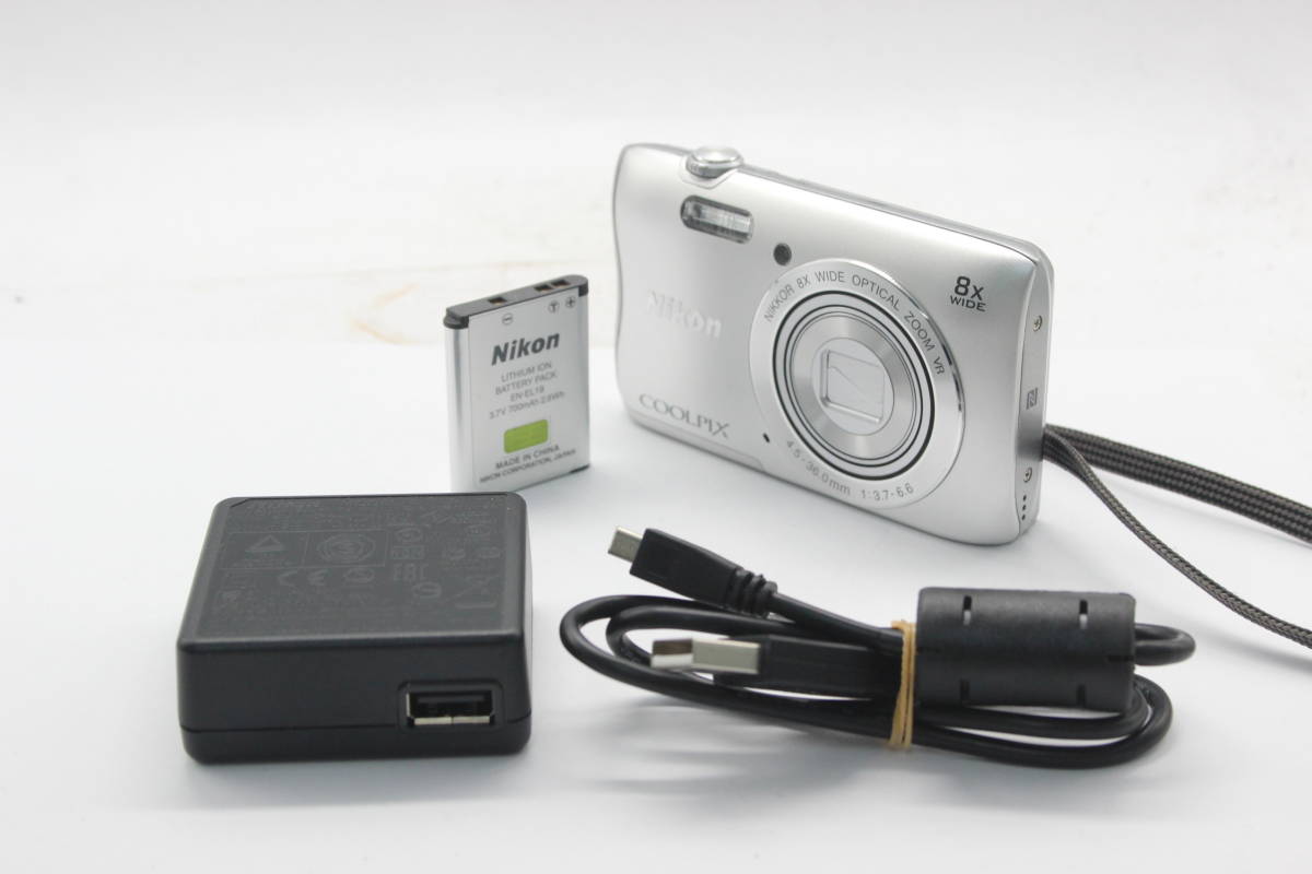 【返品保証】 ニコン Nikon Coolpix S3700 Nikkor 8x Wide バッテリー付き コンパクトデジタルカメラ s3972_画像1