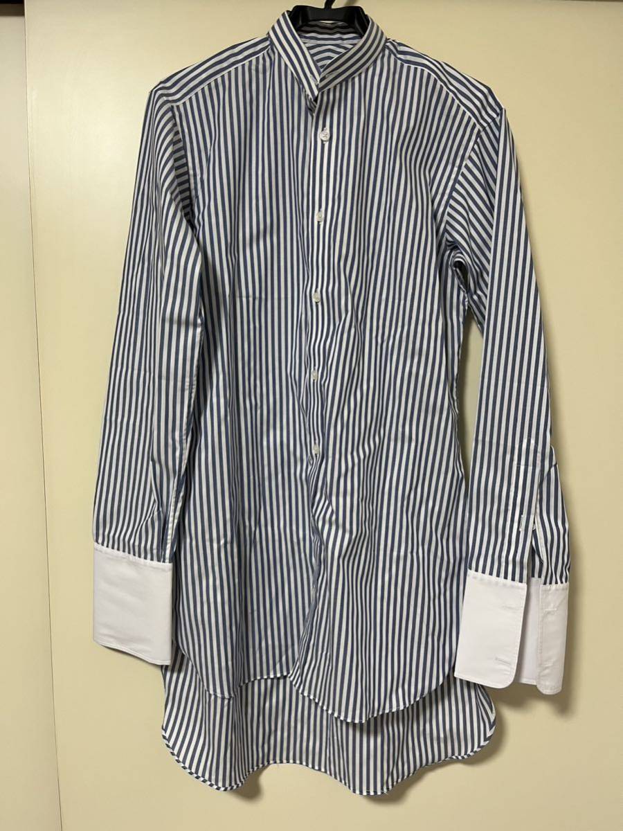 デタッチャブルカラーシャツ ダブルカフス オーダーシャツ 戦前 昭和 ビンテージ 手縫い ストライプ 未使用_画像1