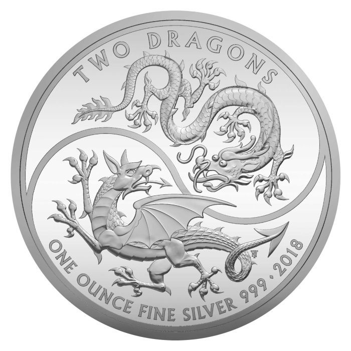 [保証書・カプセル付き] 2018年 (新品) イギリス「ドラゴン 龍・ウェールズ 中国」純銀 1オンス プルーフ 銀貨_画像1