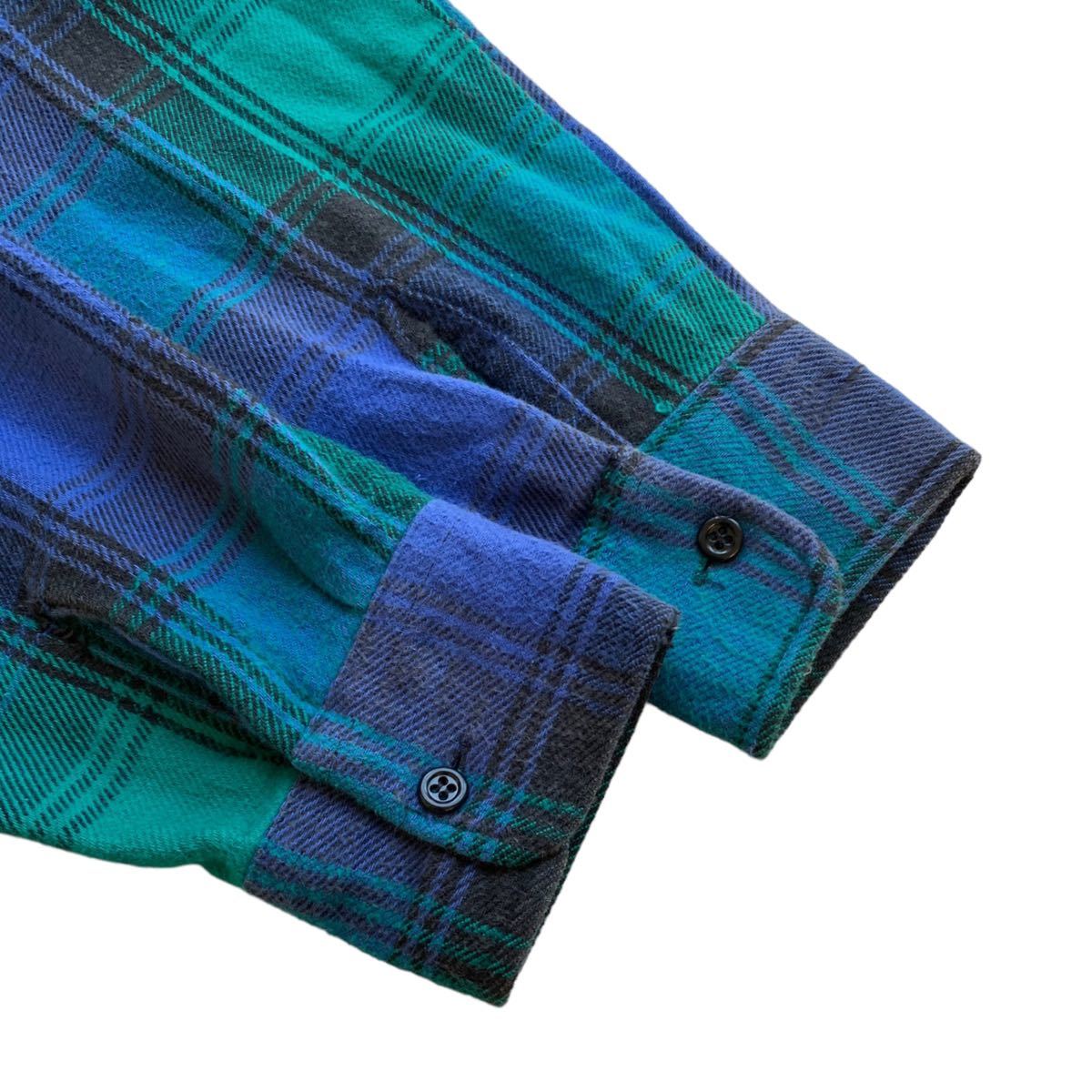 80's USA製 FROSTPROOF ヘビーフランネルシャツ グットカラー エメラルドグリーン ブルー ビンテージ オールド アメカジ_画像7