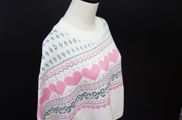 MARIARJUE knitted poncho ivory Heart pattern size 150 for girl 