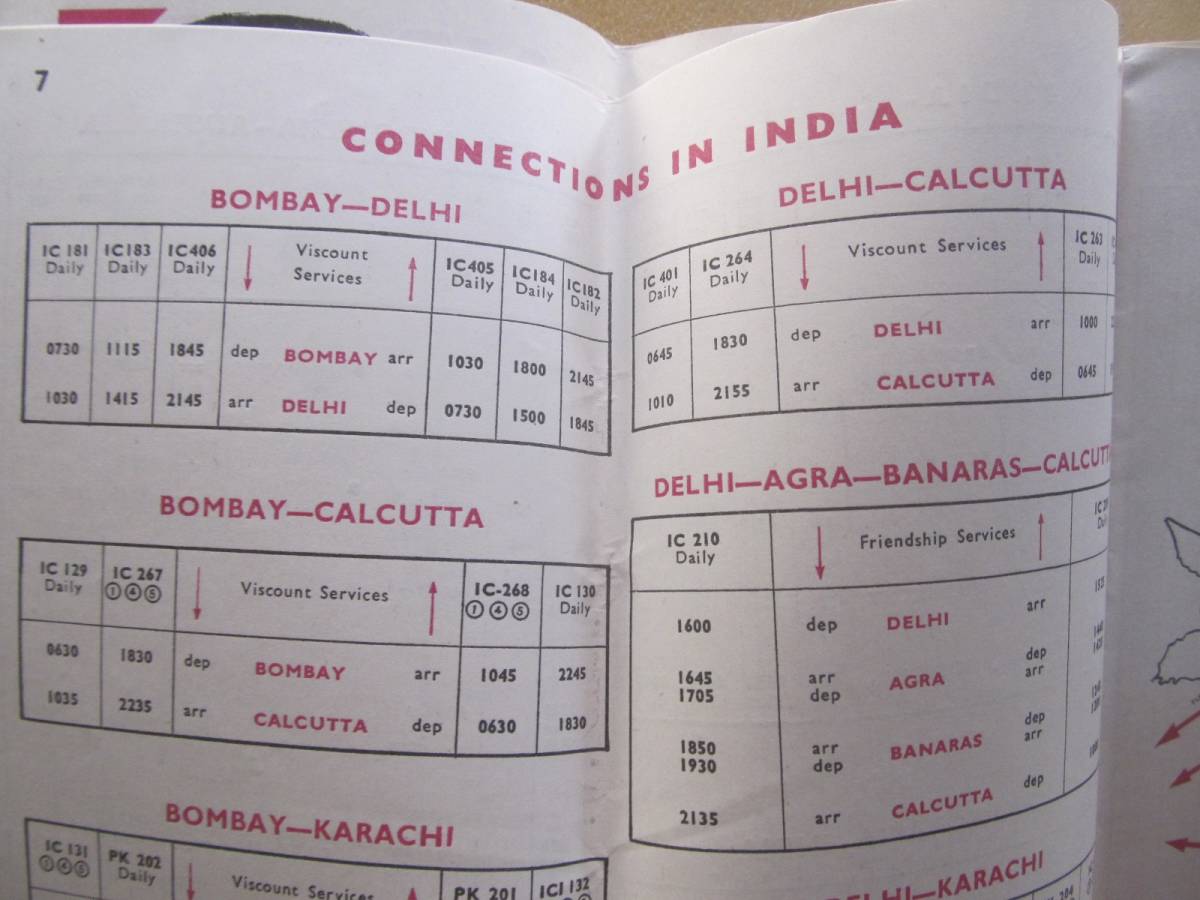 1962/4【インド航空】国際線時刻表　＊24㌻、イラスト路線地図＊_画像7