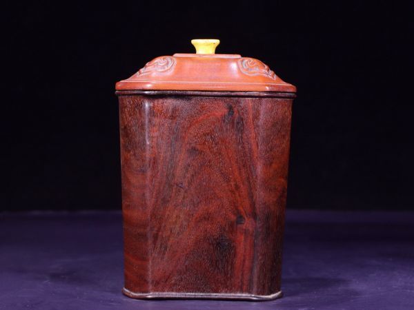古びた蔵『時代物 老葉紫檀木彫り 茶葉罐』極細工 置物 擺件 古賞物 古美術 中国古玩