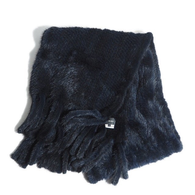 M4400z9 VLE CIEL BLEU Le Ciel Bleu ^ with pocket mink fur fringe stole navy F / navy blue muffler fur tippet autumn winter 