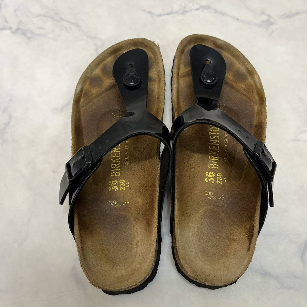 BIRKENSTOCK ビルケンシュトック サンダル コルク 36 約23㎝ 黒 ブラック エナメル レディース_画像8