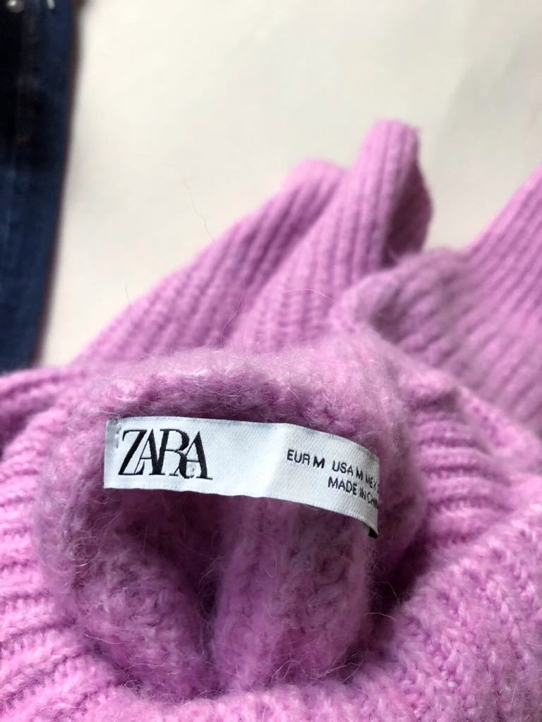 ザラ ZARA ラムウールアルパカブレンド大人可愛いきれい色ゆったりオーバーサイズモックネックあぜニット♪_画像6