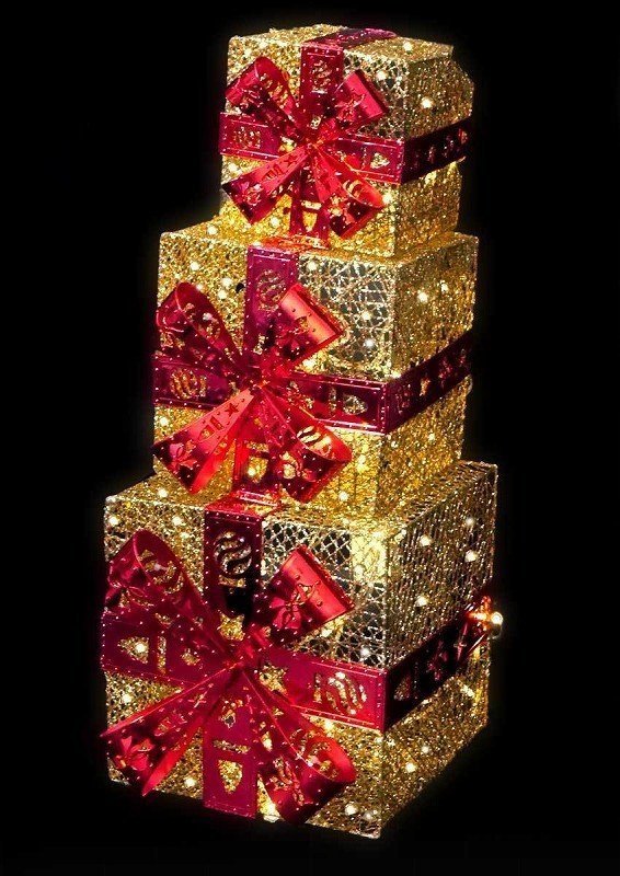 クリスマスLEDイルミネーション グリッター プレゼントボックス3個セット モチーフライト キラキララメ ガーデニング ゴールド 店舗 KR-42_画像7