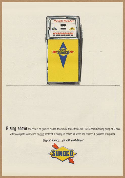 SUNOCO ガソリンポンプ イラスト レトロミニポスター ◆ 複製広告 B5サイズ スノコ ガソスタ 燃料 USAD5-335_画像1