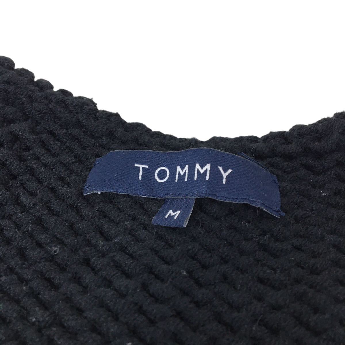 D487 TOMMY HILFIGER トミーヒルフィガー 長袖 ニット カーディガン カーデ 上着 羽織り トップス アクリル52%他 ブラック メンズ M_画像7