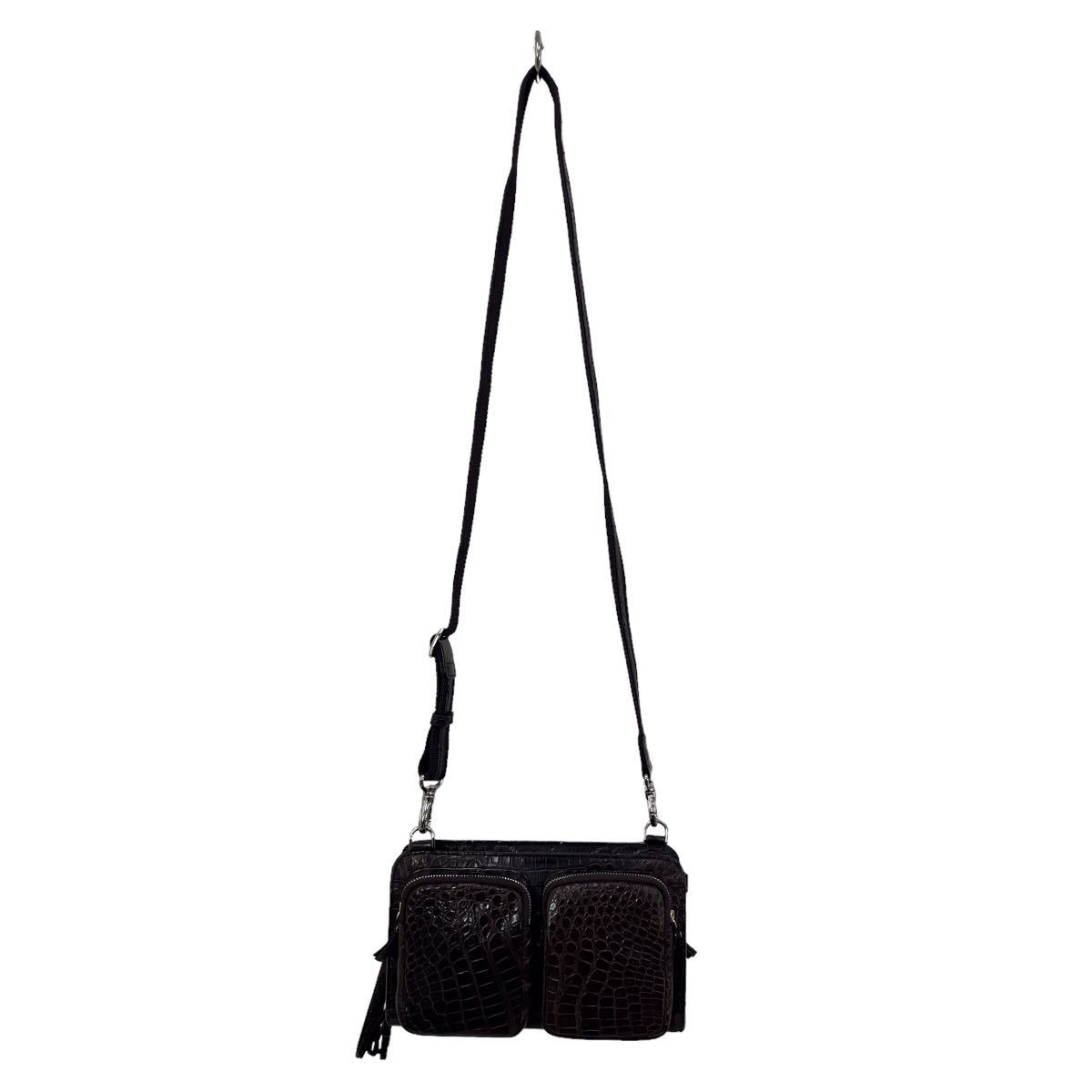 D490 クロコ マットクロコ クロコダイル ショルダーバッグ レザー 肩掛け 斜め掛け かばん カバン 鞄 バッグ BAG ブラウン ミニバックの画像1