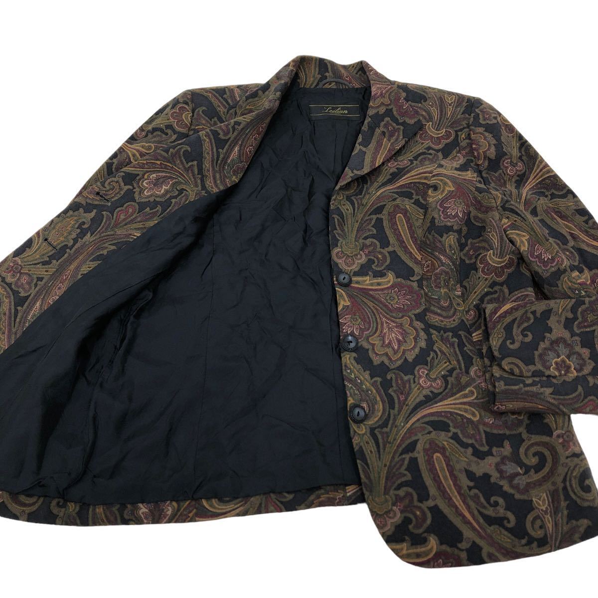 Nm166 Leilian レリアン シルク混 ウール ジャケット 上着 羽織り アウター ペイズリー柄 総柄 グレー系 レディース 11 日本製の画像8
