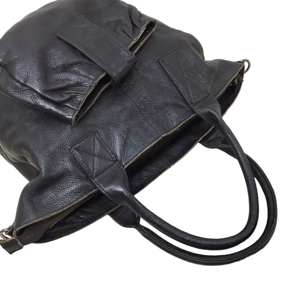 D491 慈雨 ジウ 本革 レザー 皮革 ハンドバッグ ショルダーバッグ デザイン 手持ち 肩掛け かばん カバン 鞄 バッグ BAG ダークブラウン_画像6