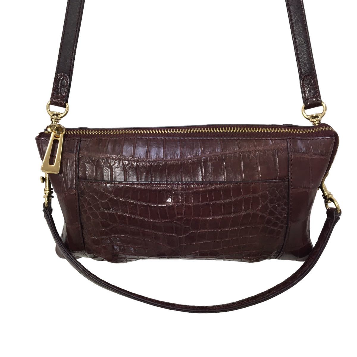 D491 クロコダイル クロコ 本革 レザー 皮革 ショルダーバッグ 肩掛け 斜め掛け かばん カバン 鞄 バッグ BAG ミニバッグ ブラウン系の画像2