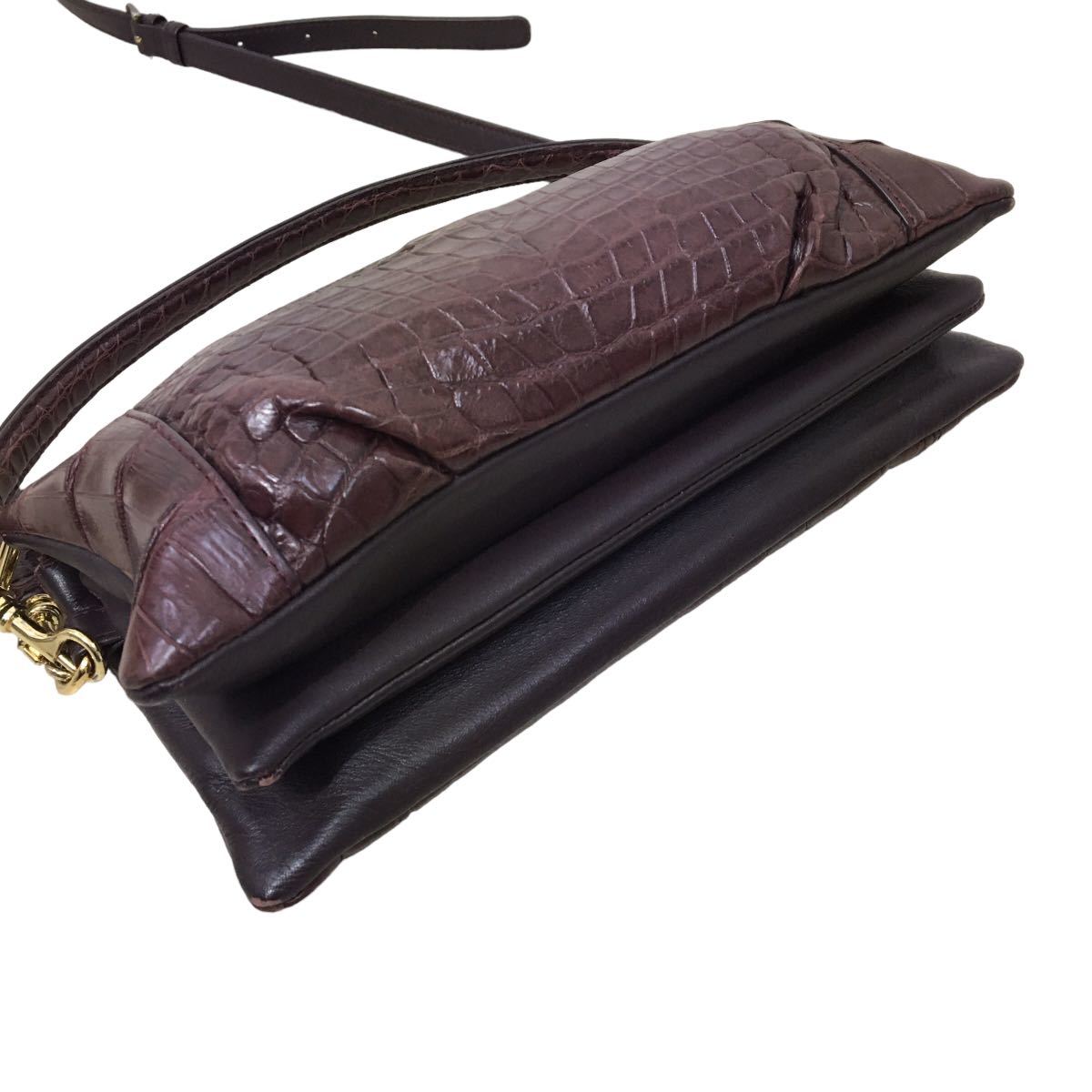 D491 クロコダイル クロコ 本革 レザー 皮革 ショルダーバッグ 肩掛け 斜め掛け かばん カバン 鞄 バッグ BAG ミニバッグ ブラウン系の画像5