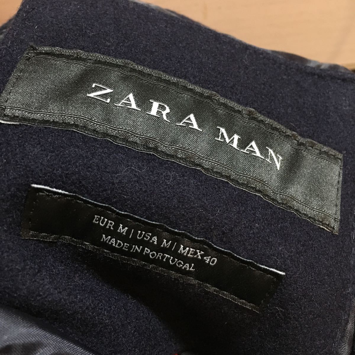 NC183 ZARA MAN ザラマン ステンカラーコート ロングコート アウター 上着 長袖 メンズ USサイズ M （L相当）ネイビー 紺 ビジネス_画像9