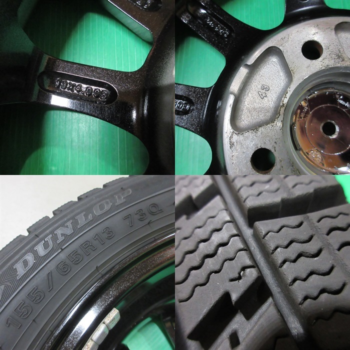 良品 ライフ 155/65R13 冬用バリ山スタッドレス 80%-90%山 DUNLOP WINTERMAXX WM01 4本 4穴PCD100 +43 ネイキッド ワゴンR ラパン 中古新潟_画像8