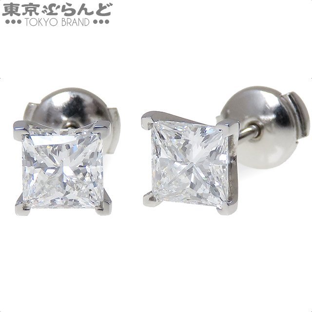 101696901 ティファニー プリンセスカット ダイヤモンド ピアス Pt950 1.59ct E VS2 1.57ct E VS1 スクエア ピアス レディース 証明書付き_画像1