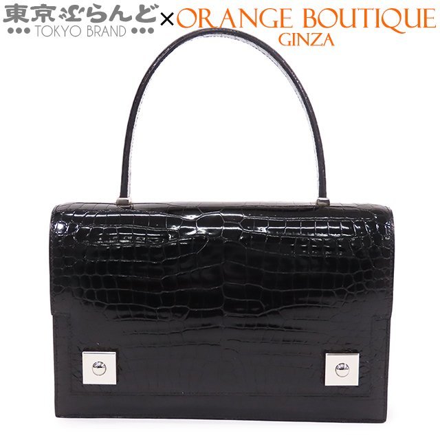 101698541 エルメス HERMES ピアノ バッグ □L刻印 黒 ブラック シルバー金具 ポロサス クロコダイル ハンドバッグ レディース